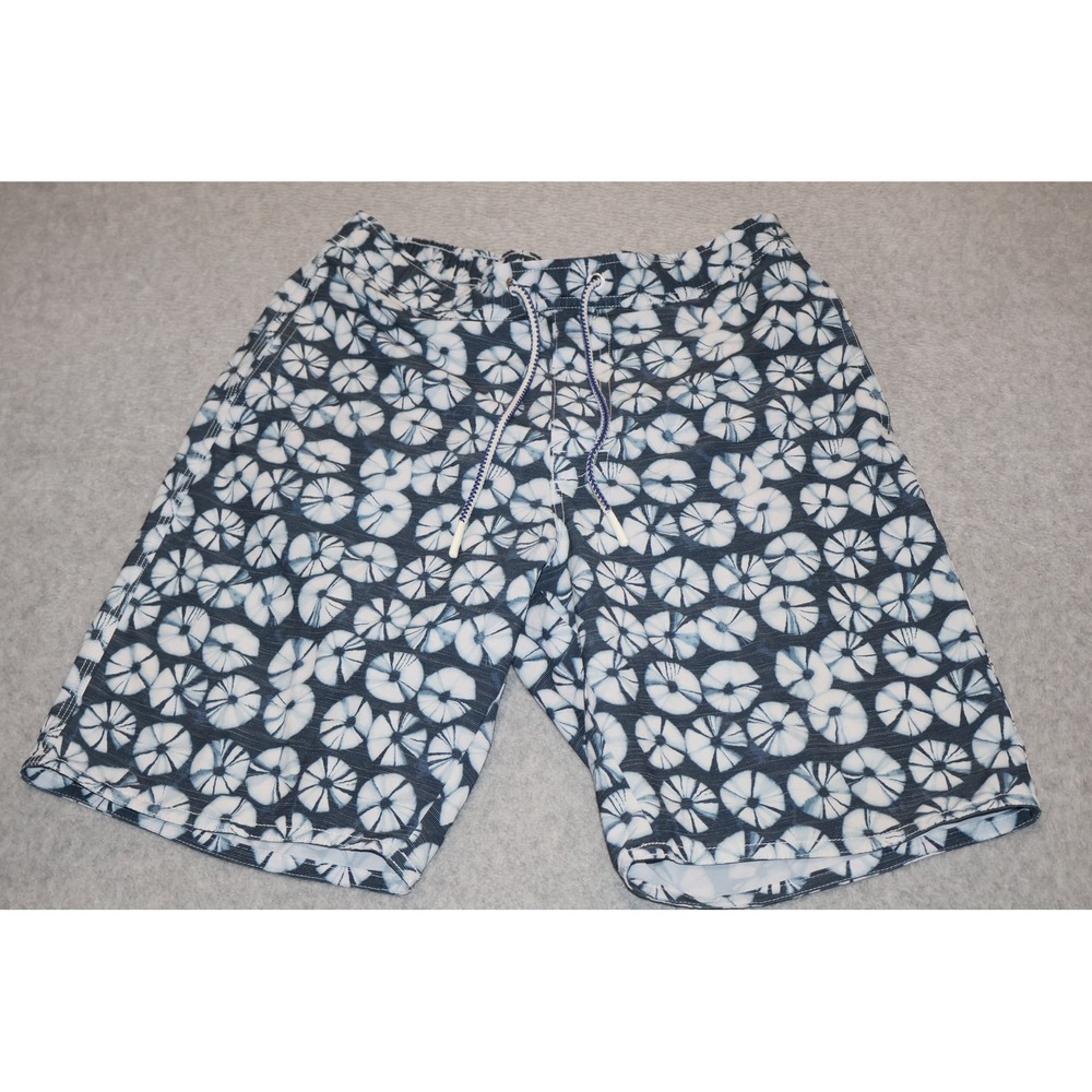 Johnnie-O Swimming Shorts Mens Small Blue Floral Tie Dye Drawstring Lined Trunks